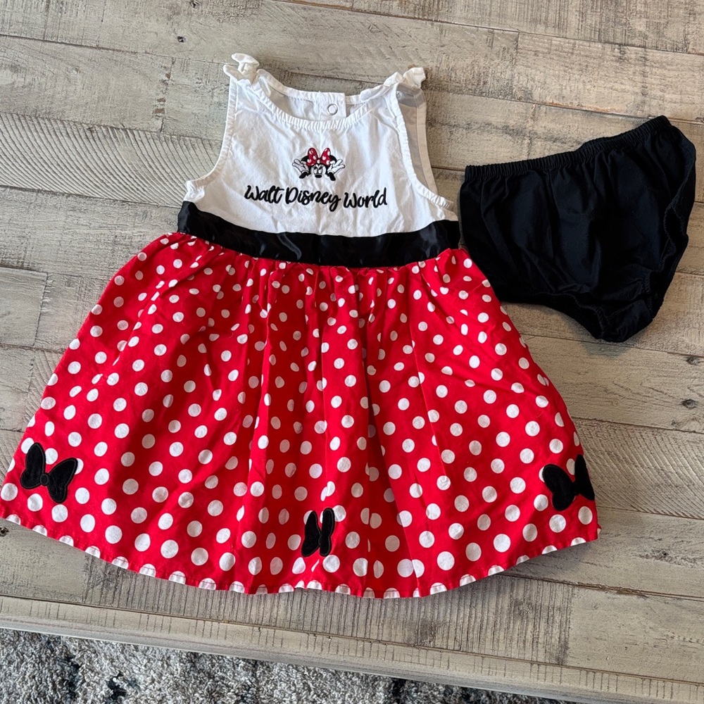 Disney Red and White Polka Dot Dress with Black Accents